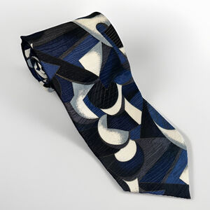 VTG Mezzo Matto Silk Tie Bright Black And Blue Geometric Pattern